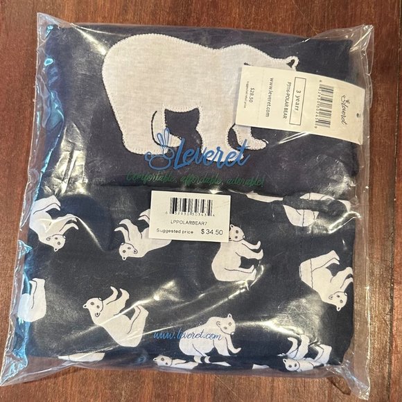 Kids Leveret Navy Polar Bear Pajamas, Size 3 Years - NWT - Picture 1 of 4